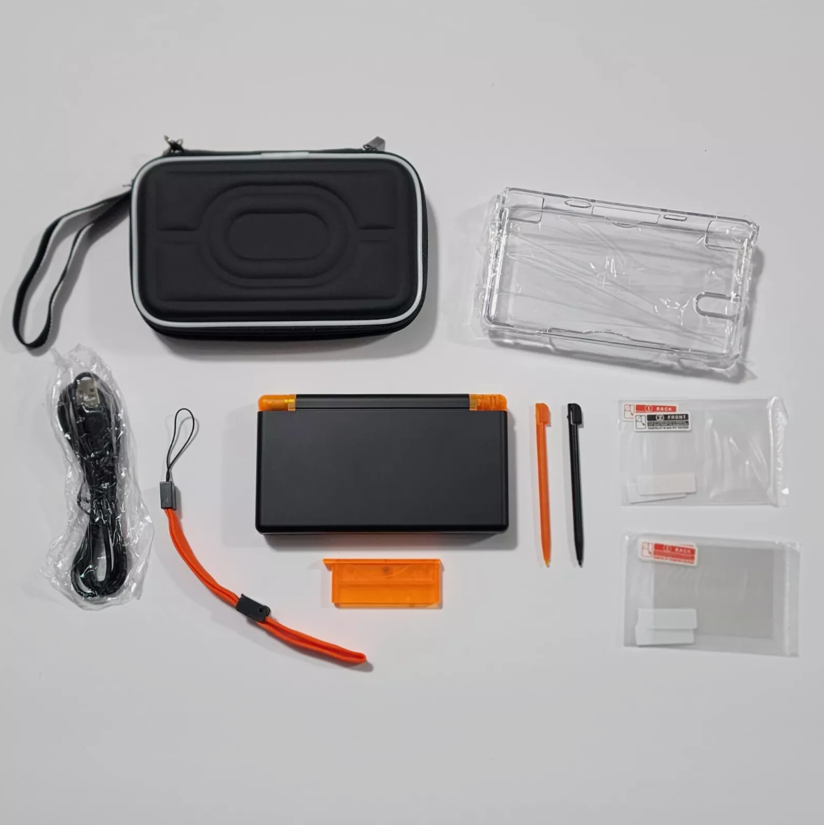 Nintendo DS Lite CUSTOM - Black/Transparent Orange w/ Modded LED, Bundle