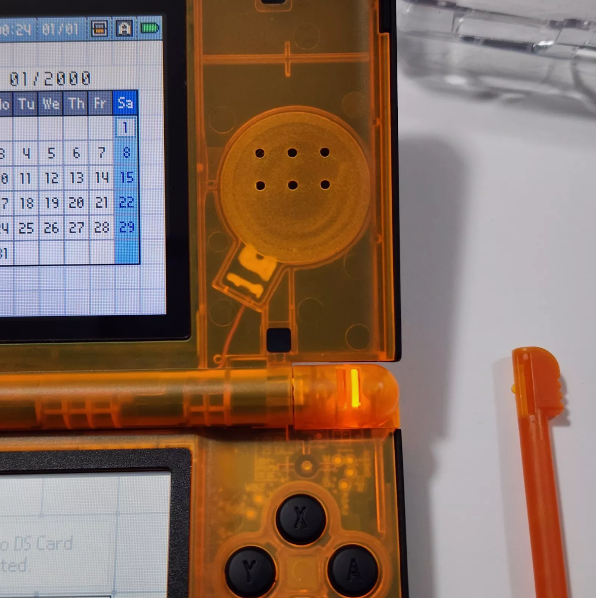 Nintendo DS Lite CUSTOM - Black/Transparent Orange w/ Modded LED, Bundle