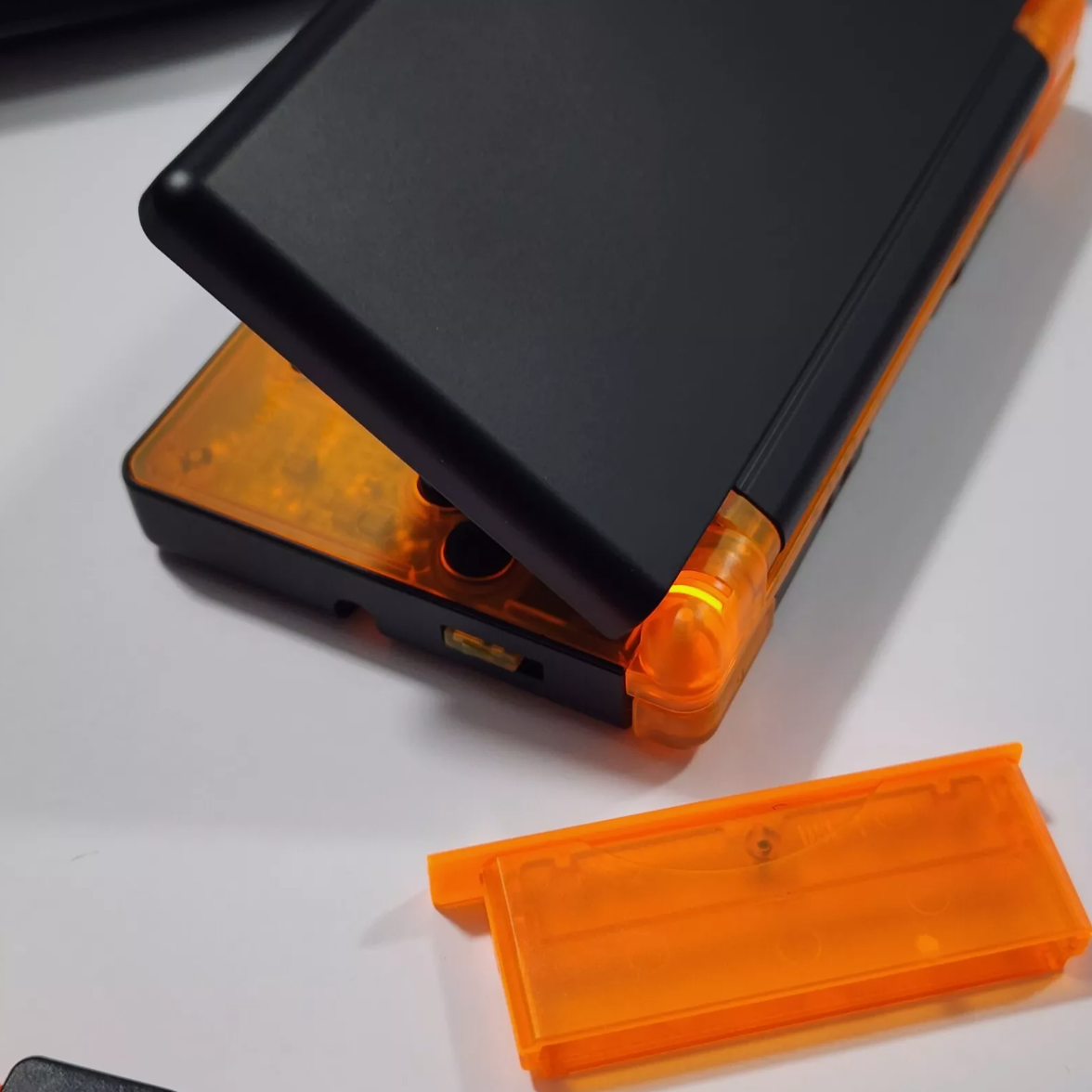 Nintendo DS Lite CUSTOM - Black/Transparent Orange w/ Modded LED, Bundle