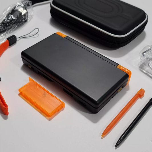Nintendo DS Lite CUSTOM - Black/Transparent Orange w/ Modded LED, Bundle