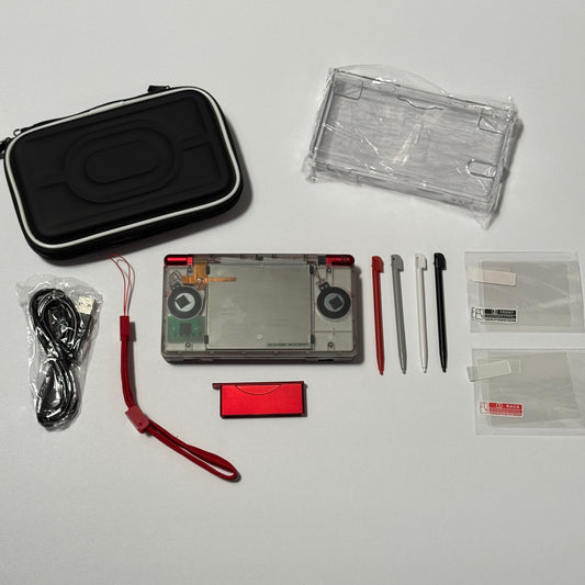 Nintendo DS Lite CUSTOM - Clear Black/Shiny Red w/ Modded LED, Bundle