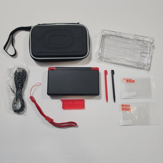 Nintendo DS Lite CUSTOM - Black/Transparent Red w/ Modded LED, Bundle