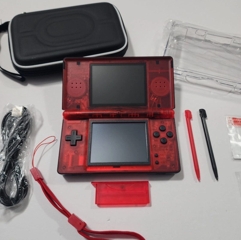 Nintendo DS Lite CUSTOM - Black/Transparent Red w/ Modded LED, Bundle