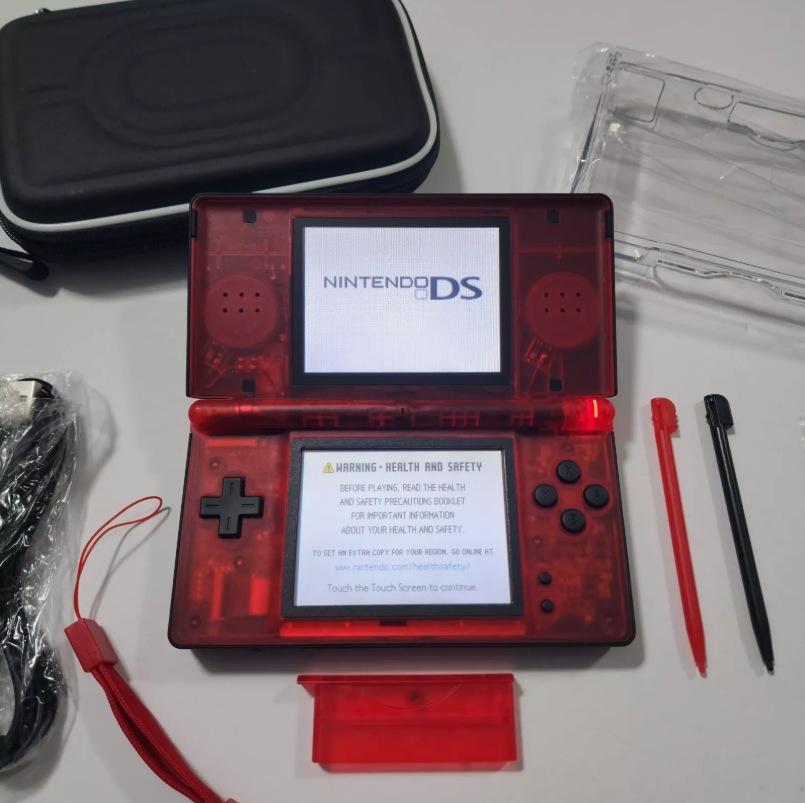 Nintendo DS Lite CUSTOM - Black/Transparent Red w/ Modded LED, Bundle