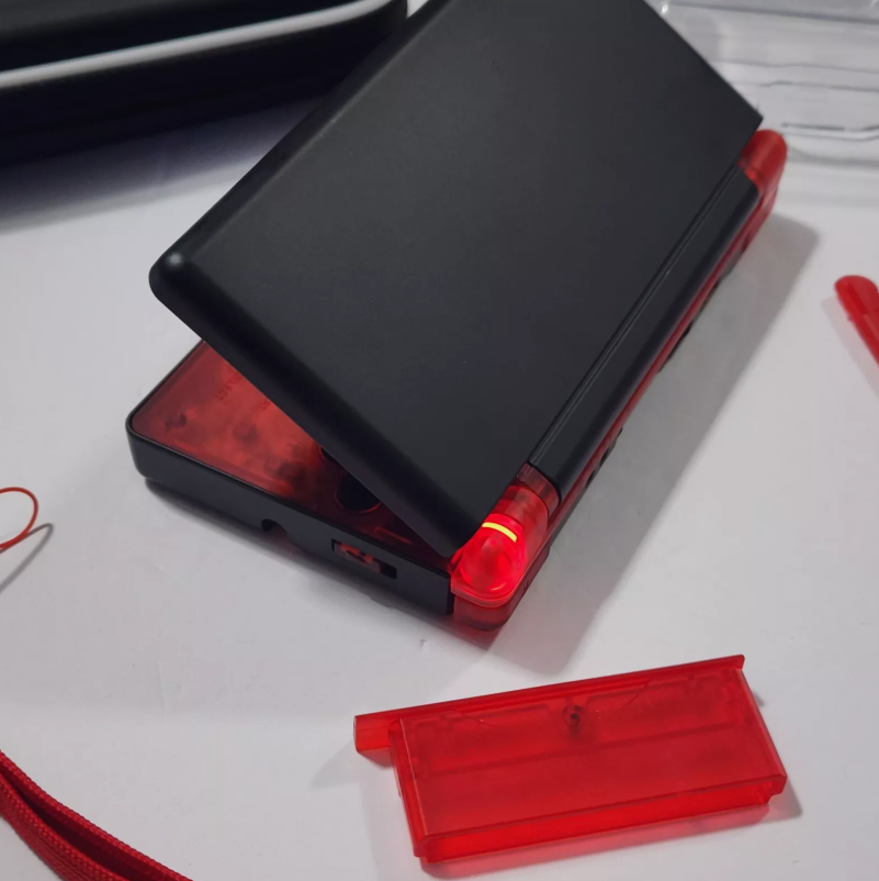 Nintendo DS Lite CUSTOM - Black/Transparent Red w/ Modded LED, Bundle