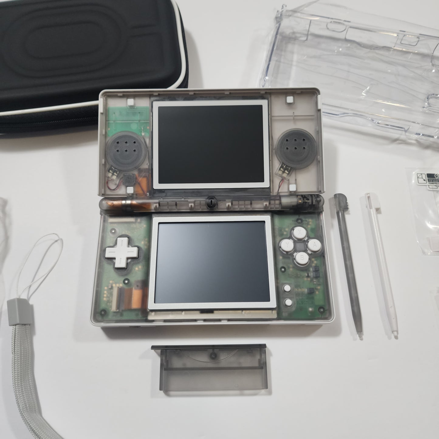 Nintendo DS Lite CUSTOM - White/Transparent Black w/ Modded LED, Bundle!