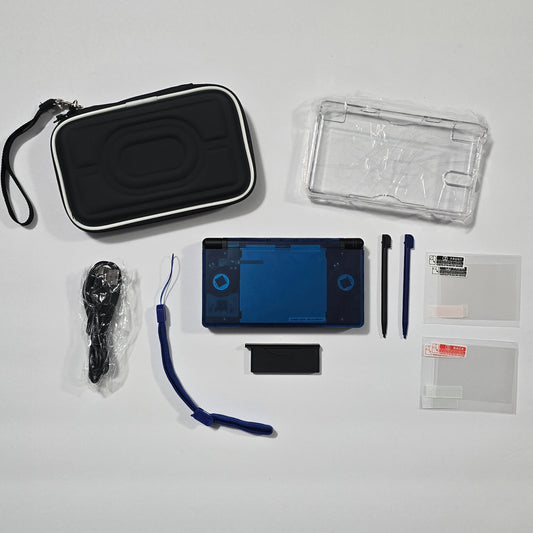 Nintendo DS Lite CUSTOM - Transparent Blue/Black w/ Modded LED, Bundle