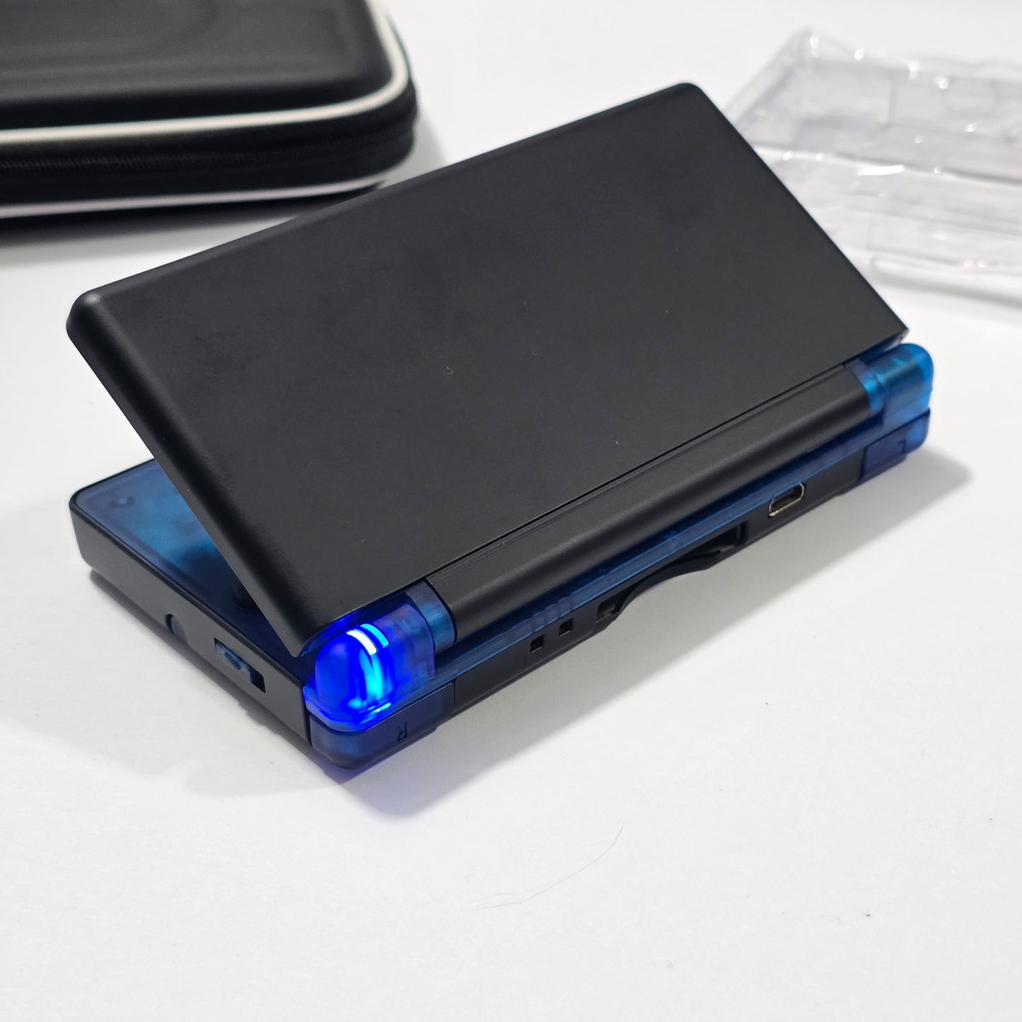 Nintendo DS Lite CUSTOM - Black/Transparent Blue w/ Modded LED, Bundle