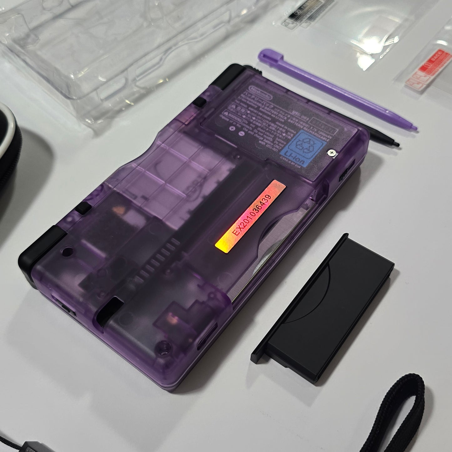Nintendo DS Lite CUSTOM - Transparent Purple/Black w/ Modded LED, Bundle