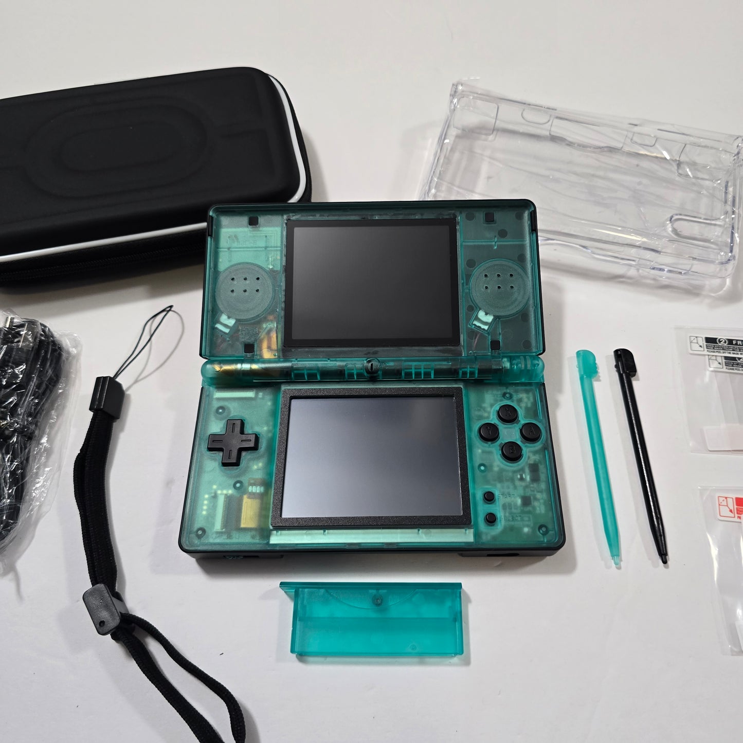 Nintendo DS Lite CUSTOM - Black/Transparent Green w/ Modded LED, Bundle