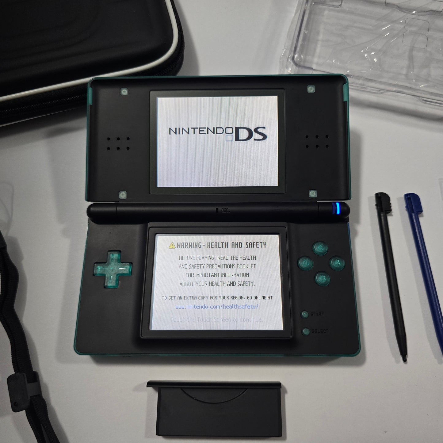 Nintendo DS Lite CUSTOM -Transparent Green/Black w/ Modded LED, Bundle