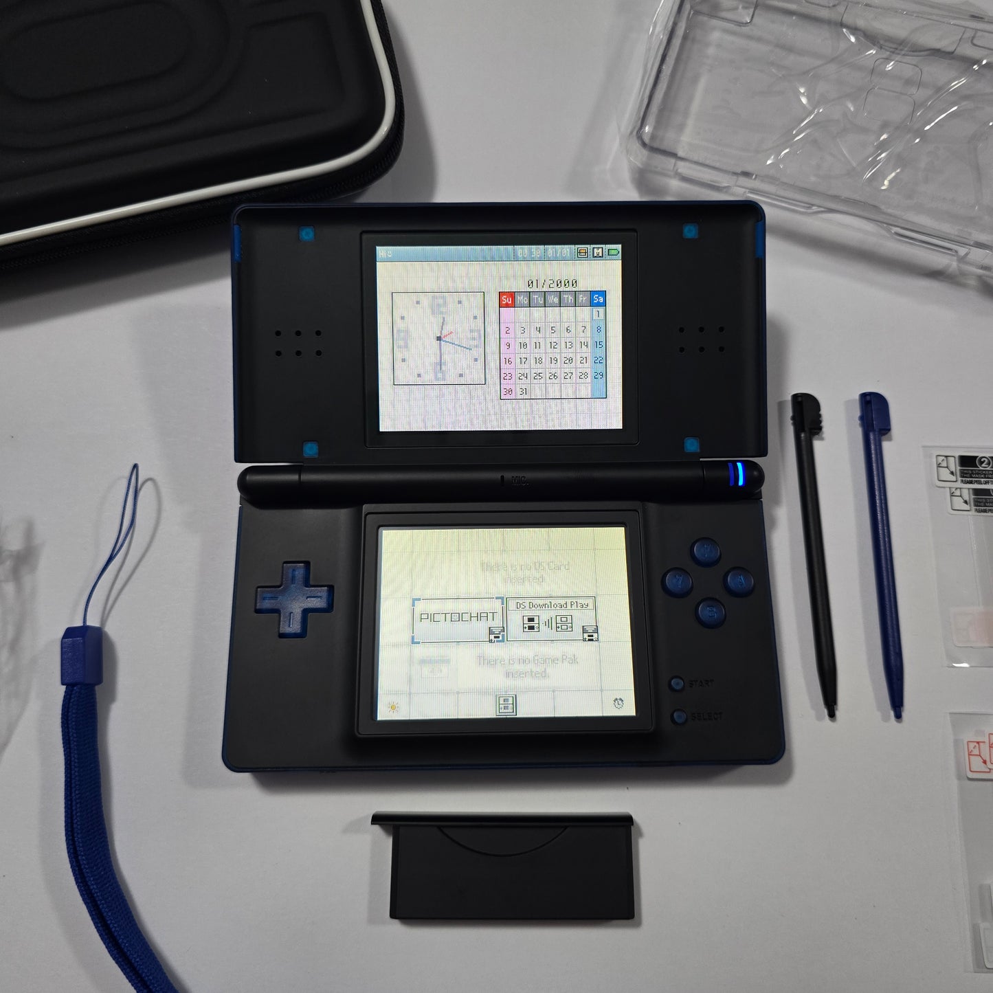 Nintendo DS Lite CUSTOM - Transparent Blue/Black w/ Modded LED, Bundle