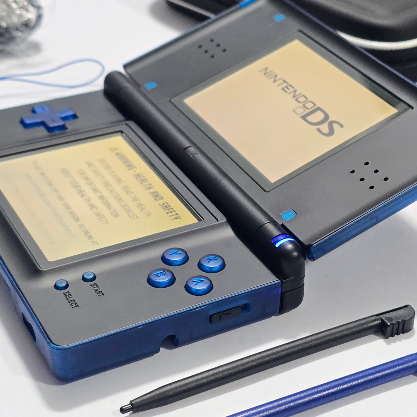 Nintendo DS Lite CUSTOM - Transparent Blue/Black w/ Modded LED, Bundle