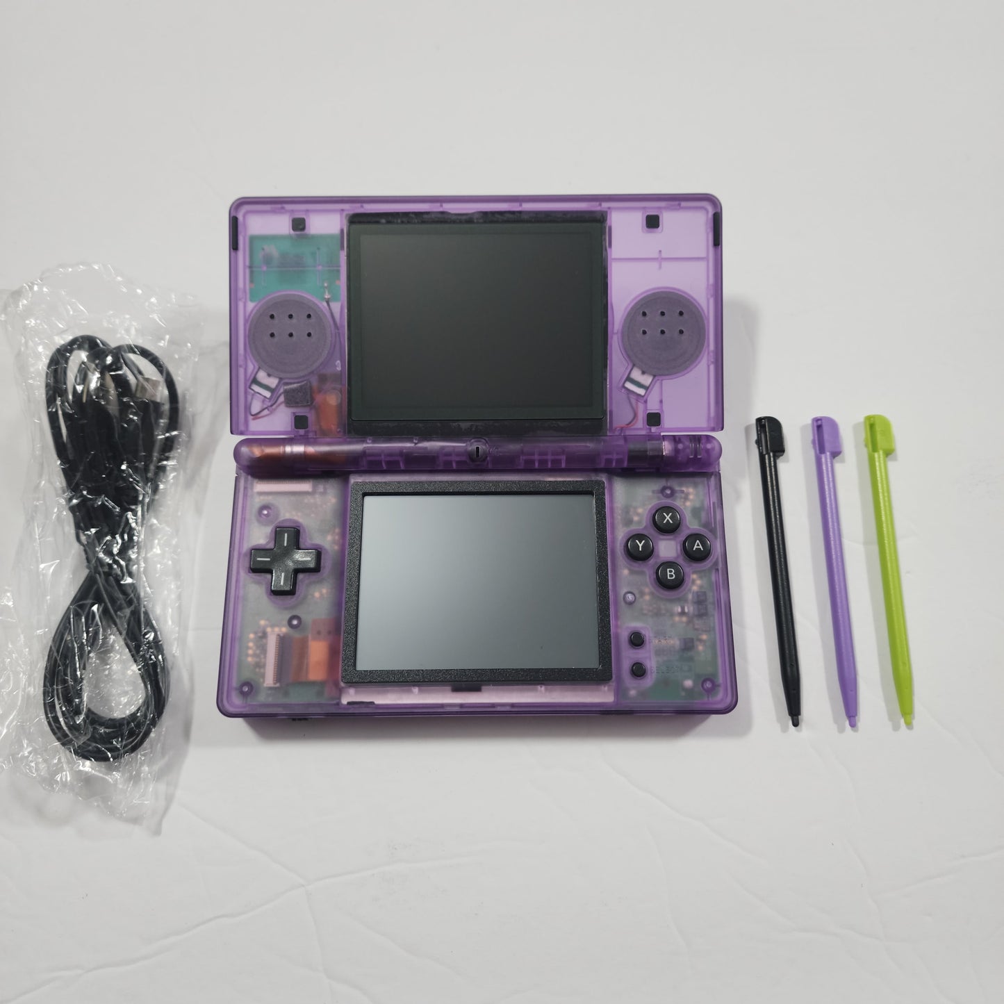 Nintendo DS Lite CUSTOM - Clear Purple/Black ExtremeRate & OEM Nintendo Parts w/ Blue LED!