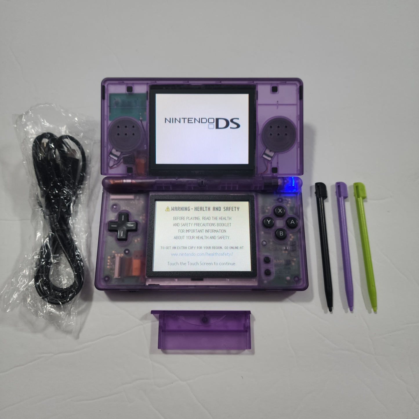 Nintendo DS Lite CUSTOM - Clear Purple/Black ExtremeRate & OEM Nintendo Parts w/ Blue LED!