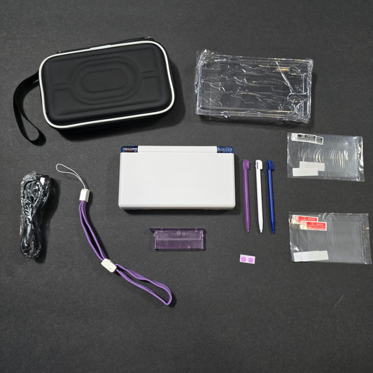 Nintendo DS Lite CUSTOM - White/ Blue & Purple Gradient Blue/Purple LED, Bundle