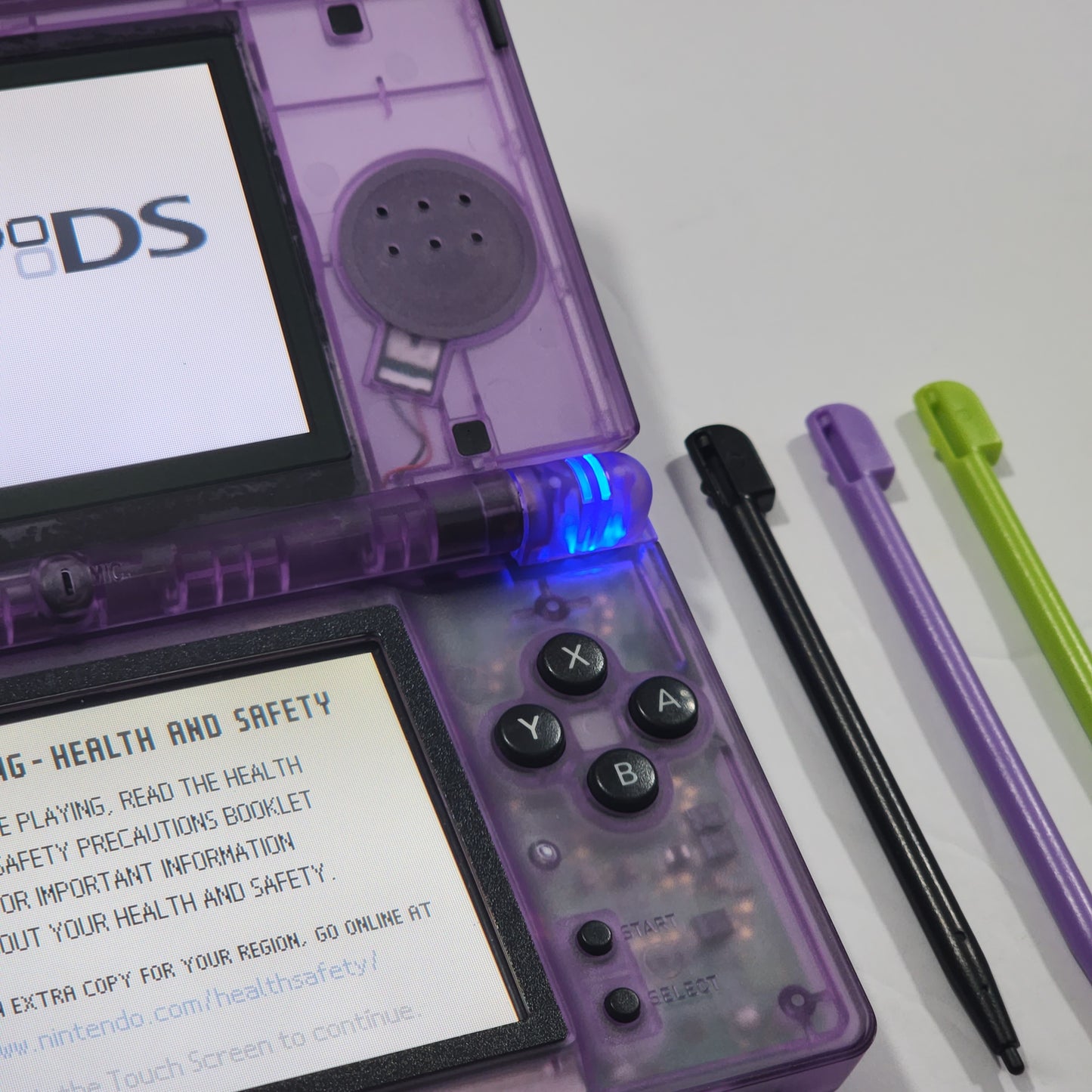 Nintendo DS Lite CUSTOM - Clear Purple/Black ExtremeRate & OEM Nintendo Parts w/ Blue LED!