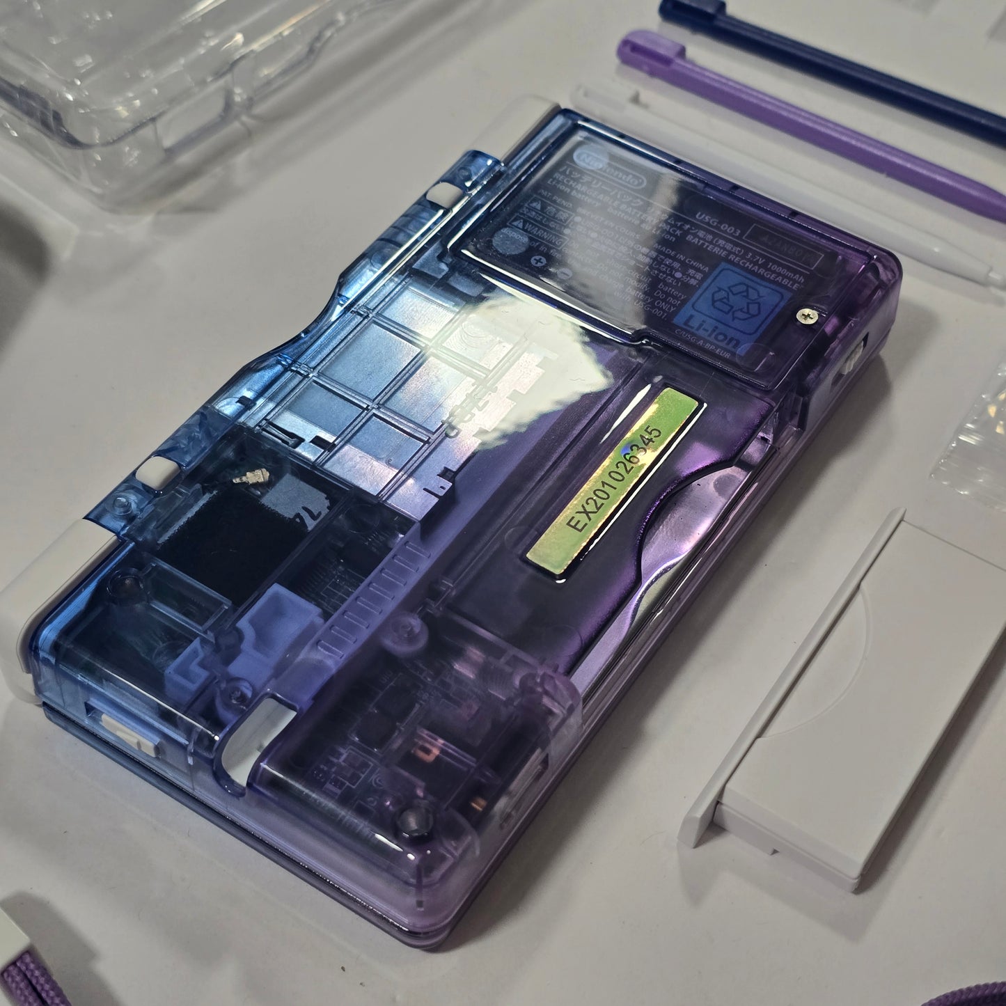 Nintendo DS Lite CUSTOM - Blue Purple Gradient/White w/ Modded LEDs, Bundle!