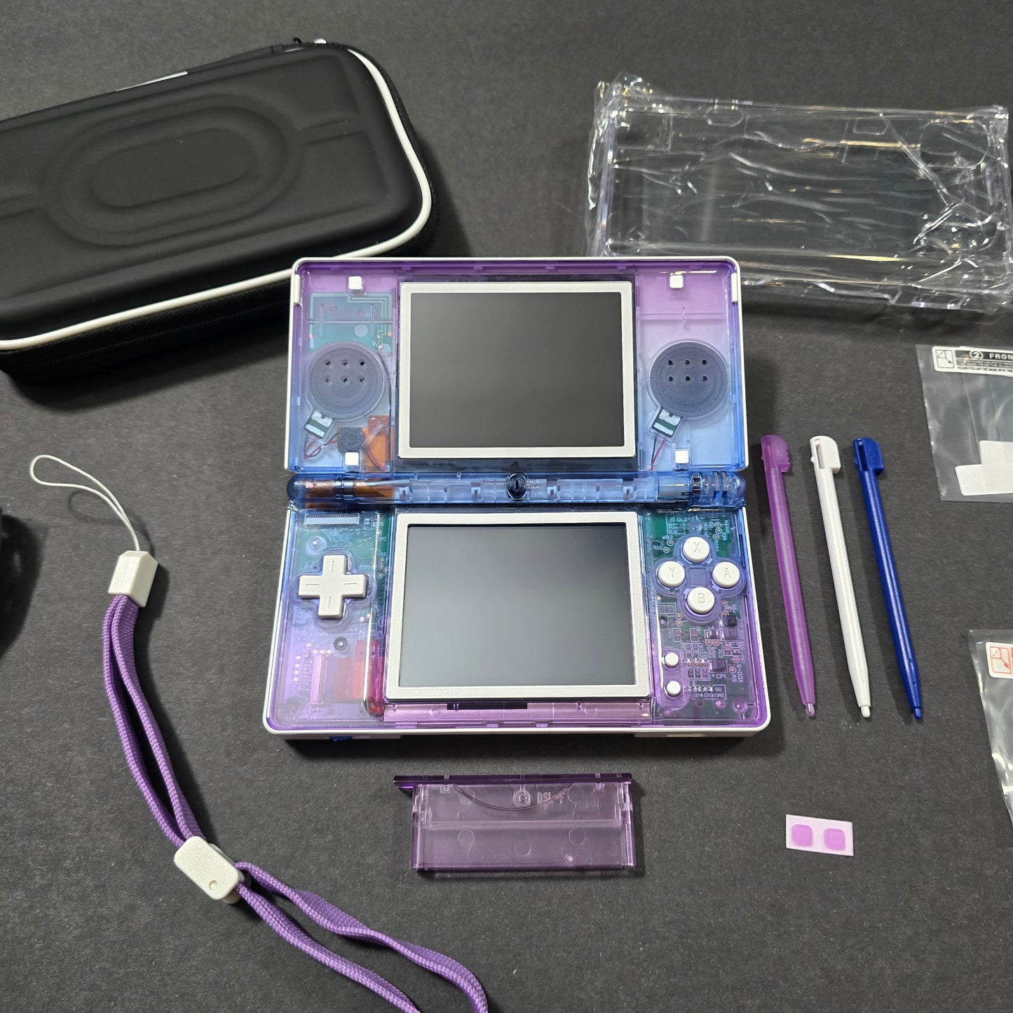 Nintendo DS Lite CUSTOM - White/ Blue & Purple Gradient Blue/Purple LED, Bundle