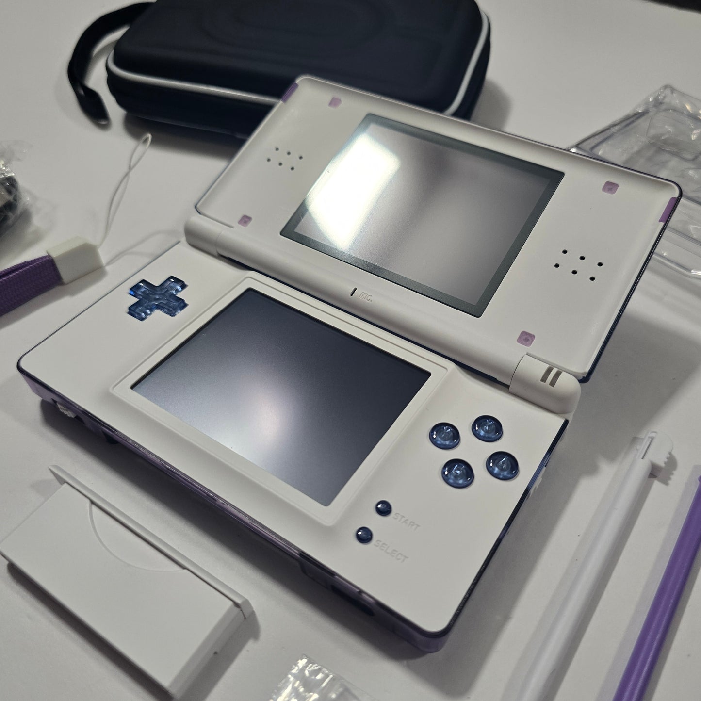 Nintendo DS Lite CUSTOM - Blue Purple Gradient/White w/ Modded LEDs, Bundle!