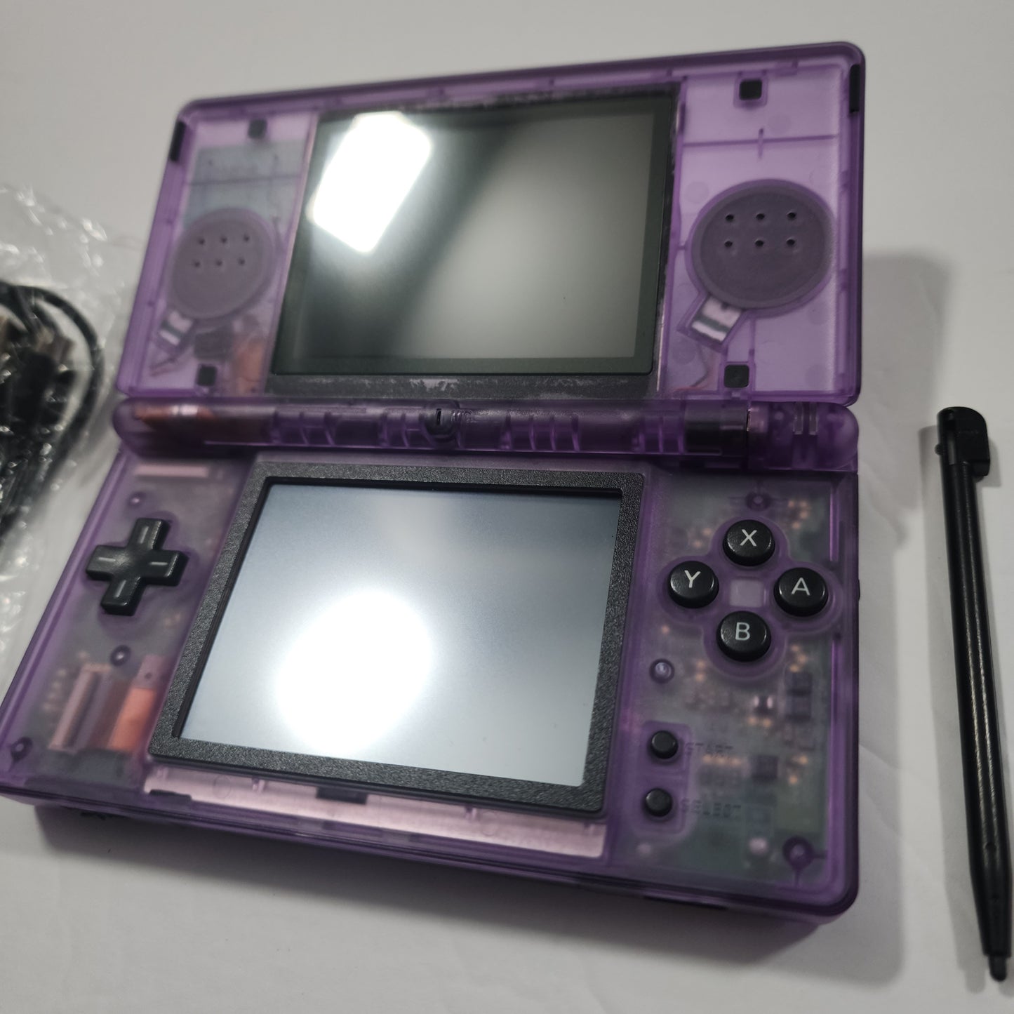 Nintendo DS Lite CUSTOM - Clear Purple/Black ExtremeRate & OEM Nintendo Parts w/ Blue LED!