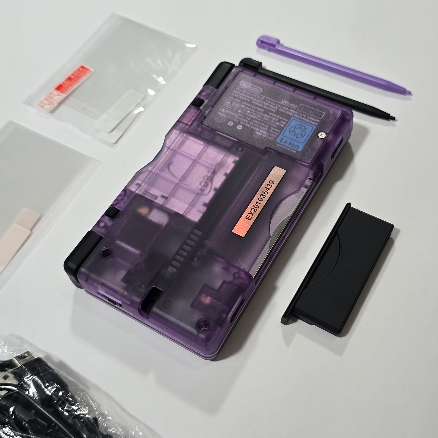 Nintendo DS Lite CUSTOM - Transparent Purple/Black w/ Modded LED, Bundle