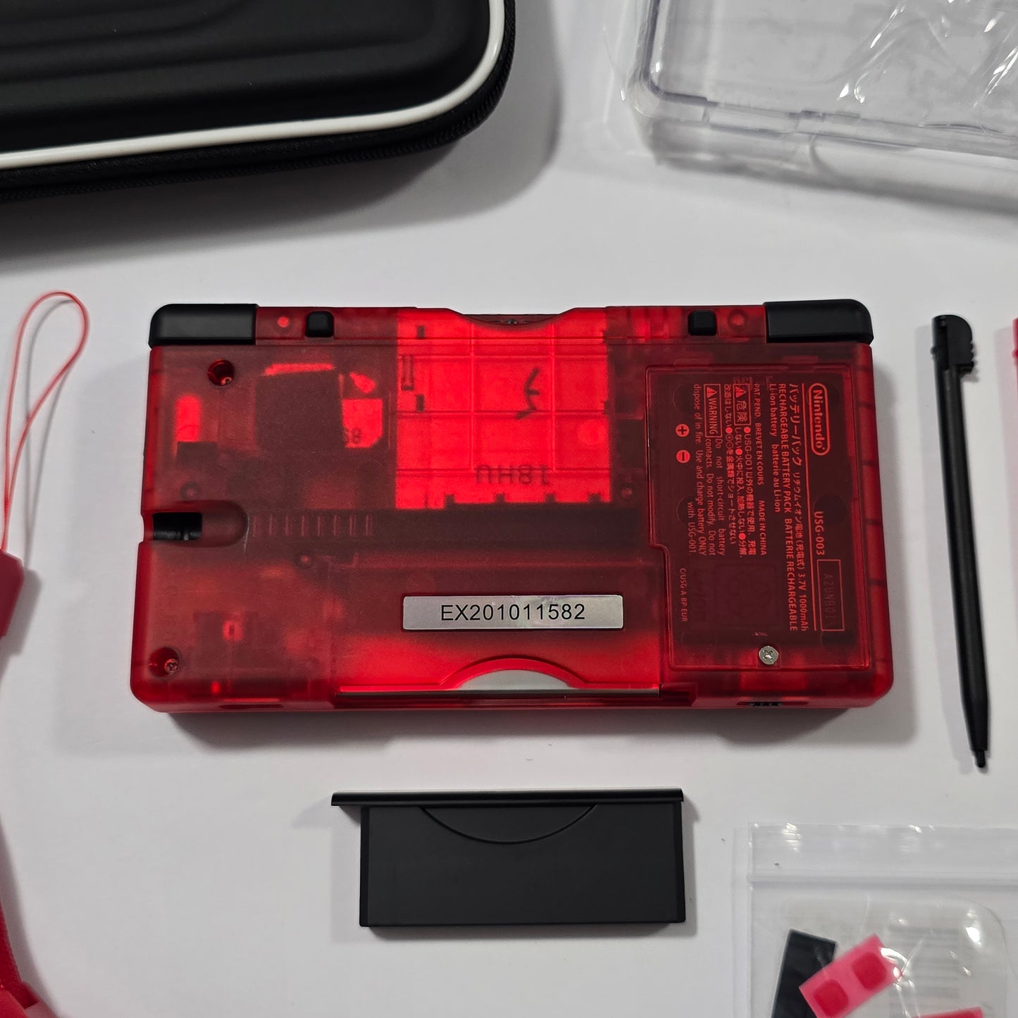 Nintendo DS Lite CUSTOM - Transparent Red/Black w/ Modded LED, Bundle