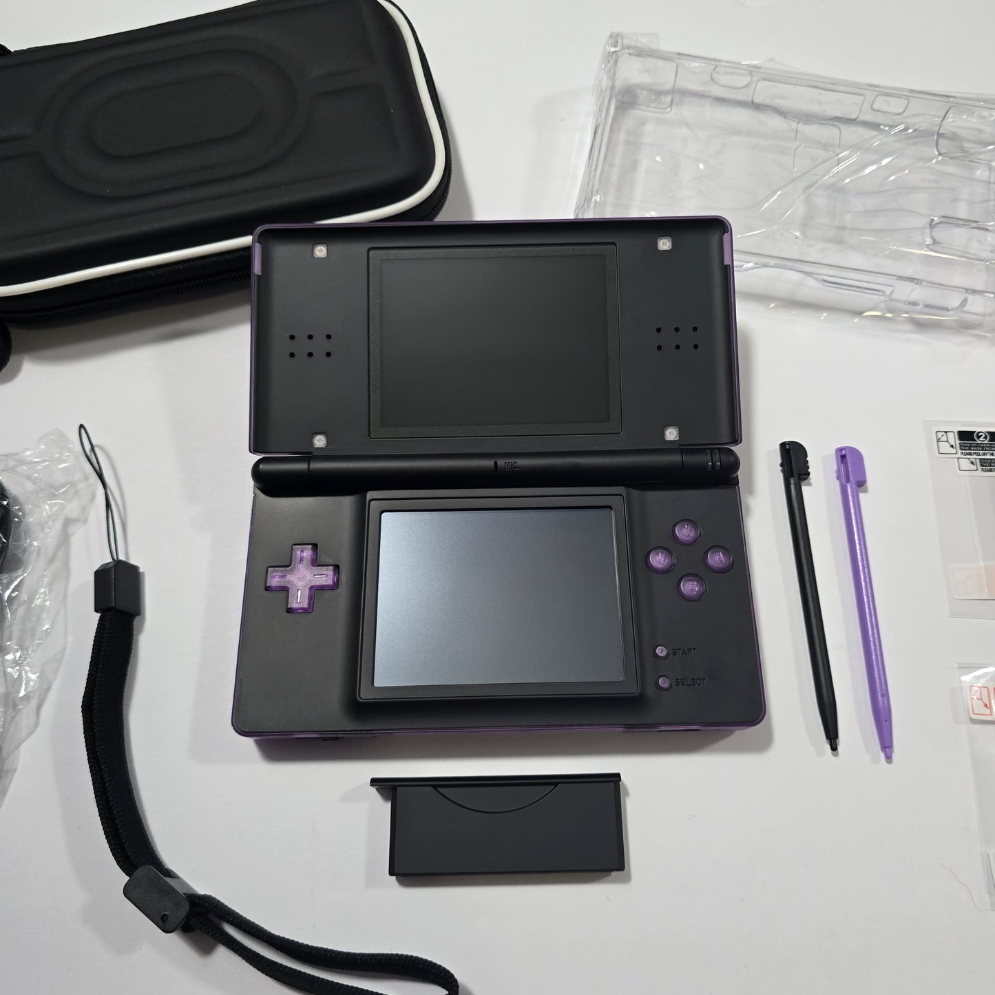 Nintendo DS Lite CUSTOM - Transparent Purple/Black w/ Modded LED, Bundle
