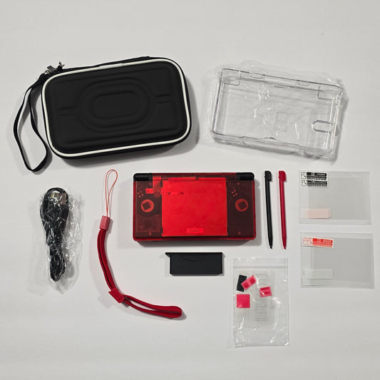 Nintendo DS Lite CUSTOM - Transparent Red/Black w/ Modded LED, Bundle