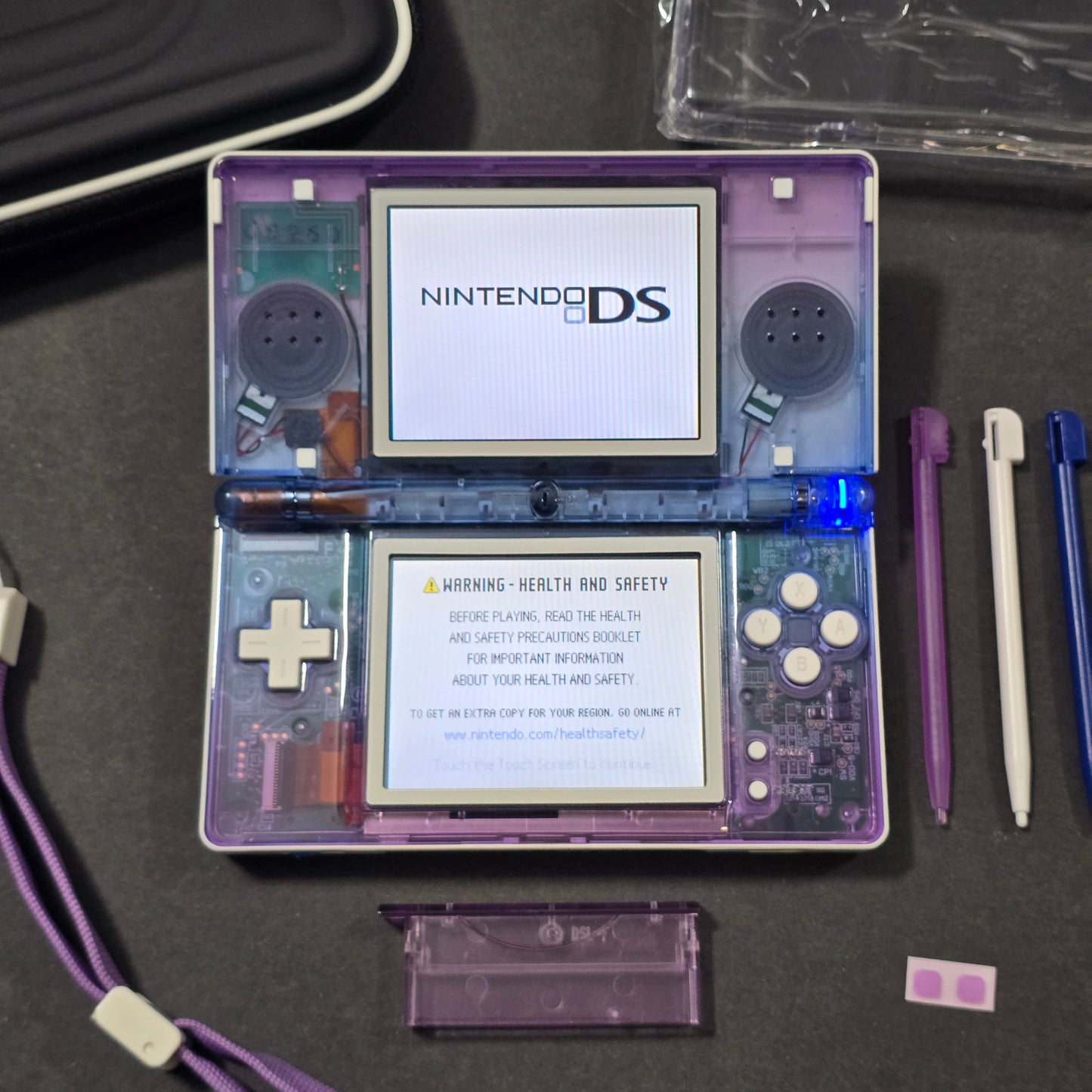 Nintendo DS Lite CUSTOM - White/ Blue & Purple Gradient Blue/Purple LED, Bundle