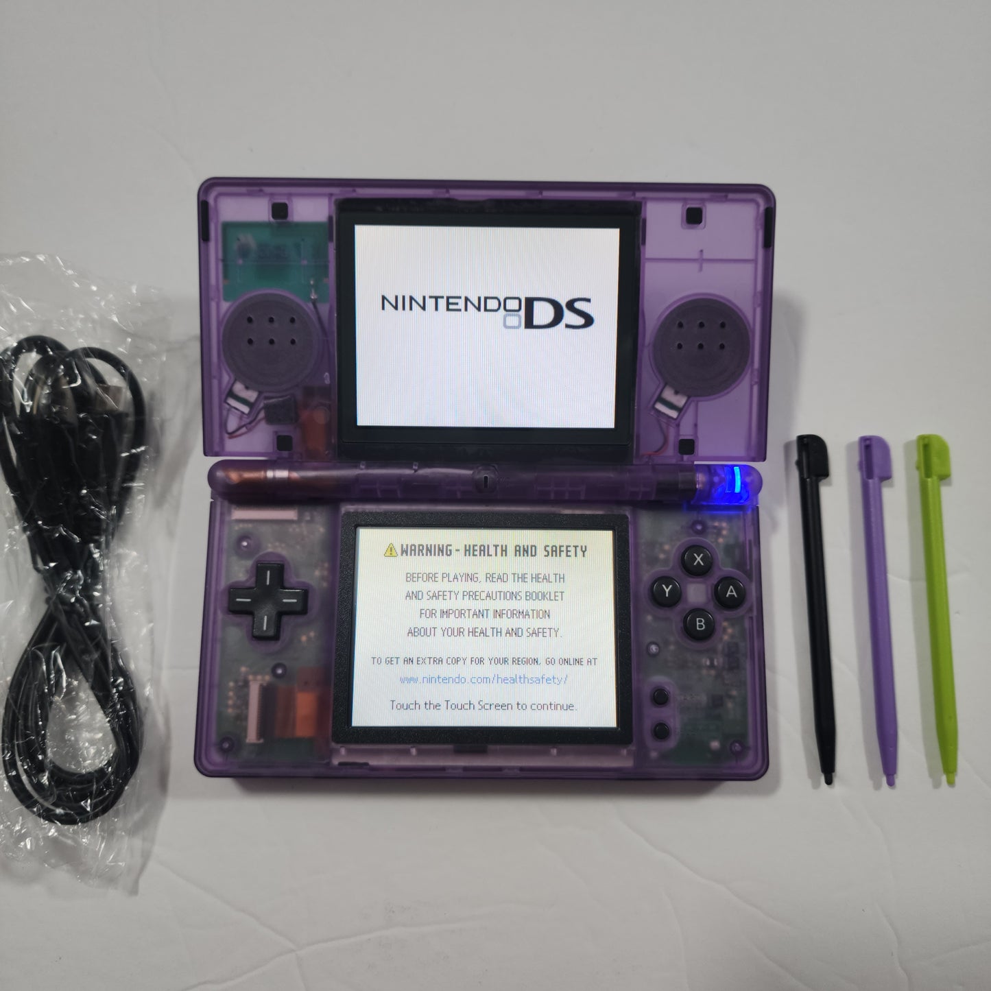 Nintendo DS Lite CUSTOM - Clear Purple/Black ExtremeRate & OEM Nintendo Parts w/ Blue LED!