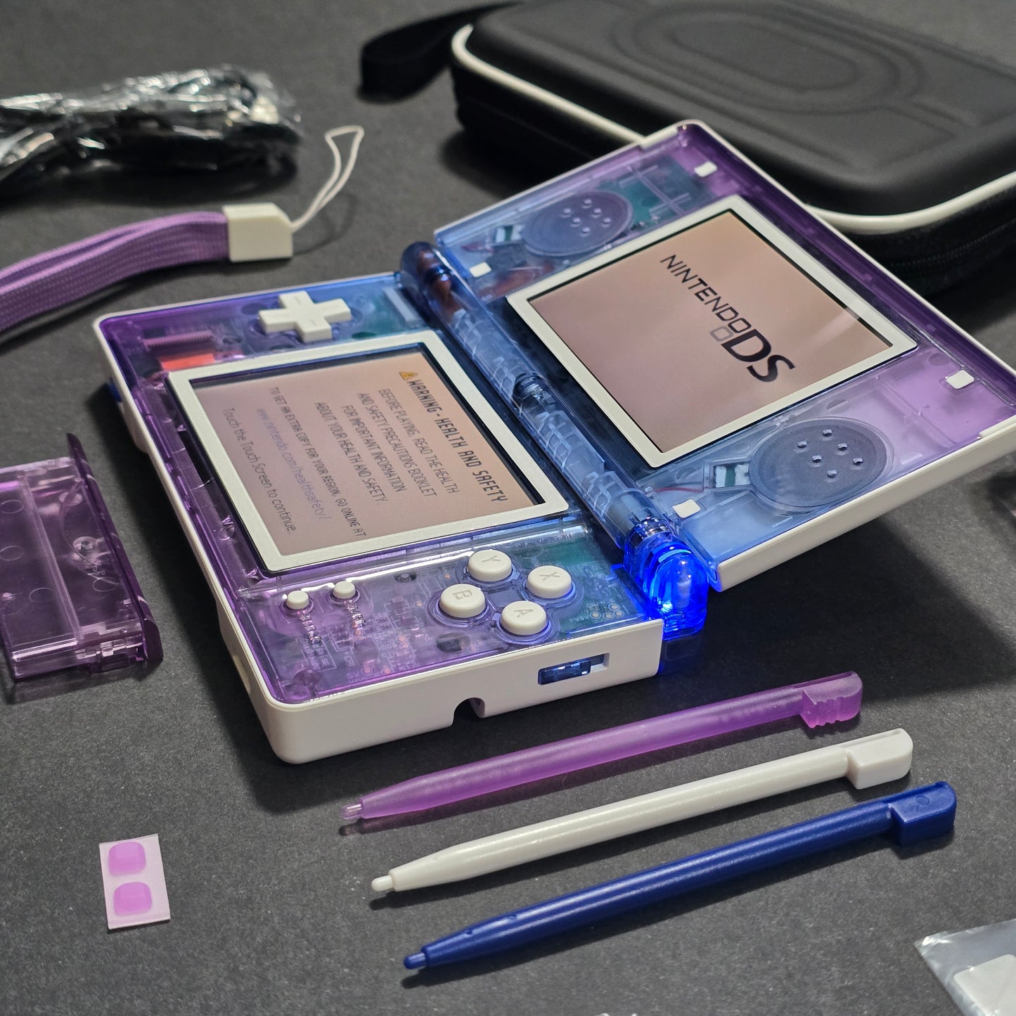 Nintendo DS Lite CUSTOM - White/ Blue & Purple Gradient Blue/Purple LED, Bundle