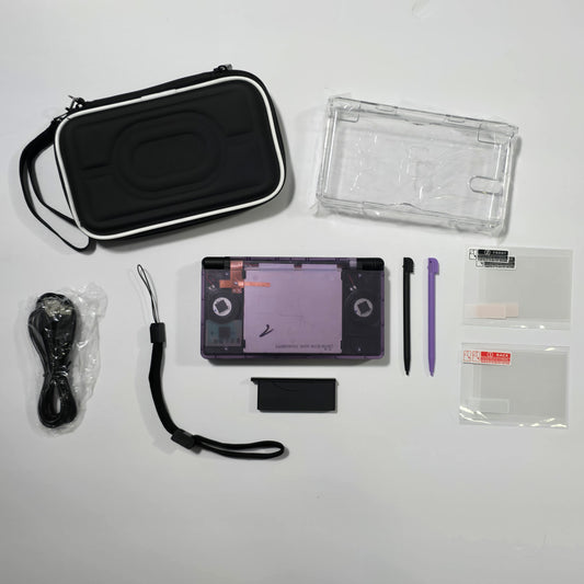 Nintendo DS Lite CUSTOM - Transparent Purple/Black w/ Modded LED, Bundle