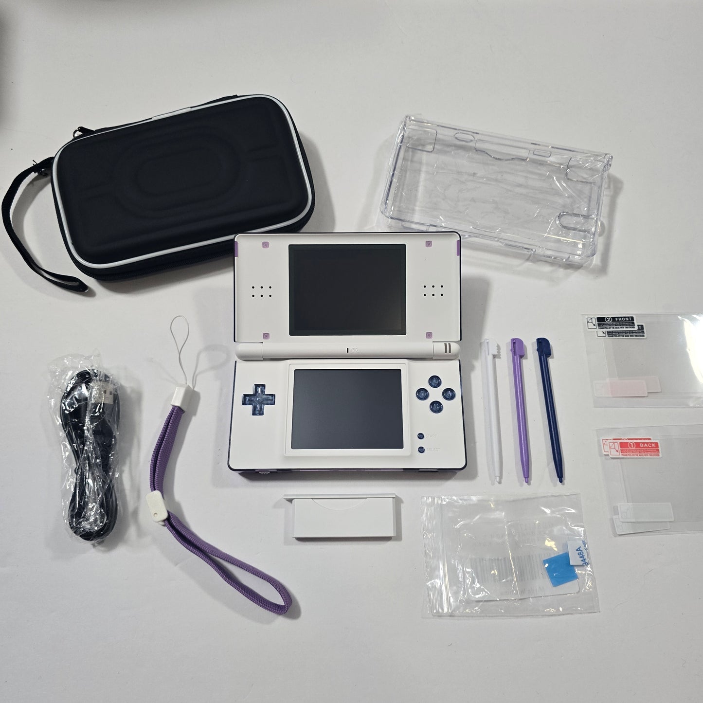 Nintendo DS Lite CUSTOM - Blue Purple Gradient/White w/ Modded LEDs, Bundle!