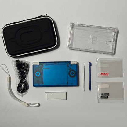 Nintendo DS Lite CUSTOM - Transparent Blue/White w/ Modded LED, Bundle!