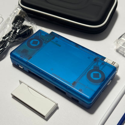 Nintendo DS Lite CUSTOM - Transparent Blue/White w/ Modded LED, Bundle!