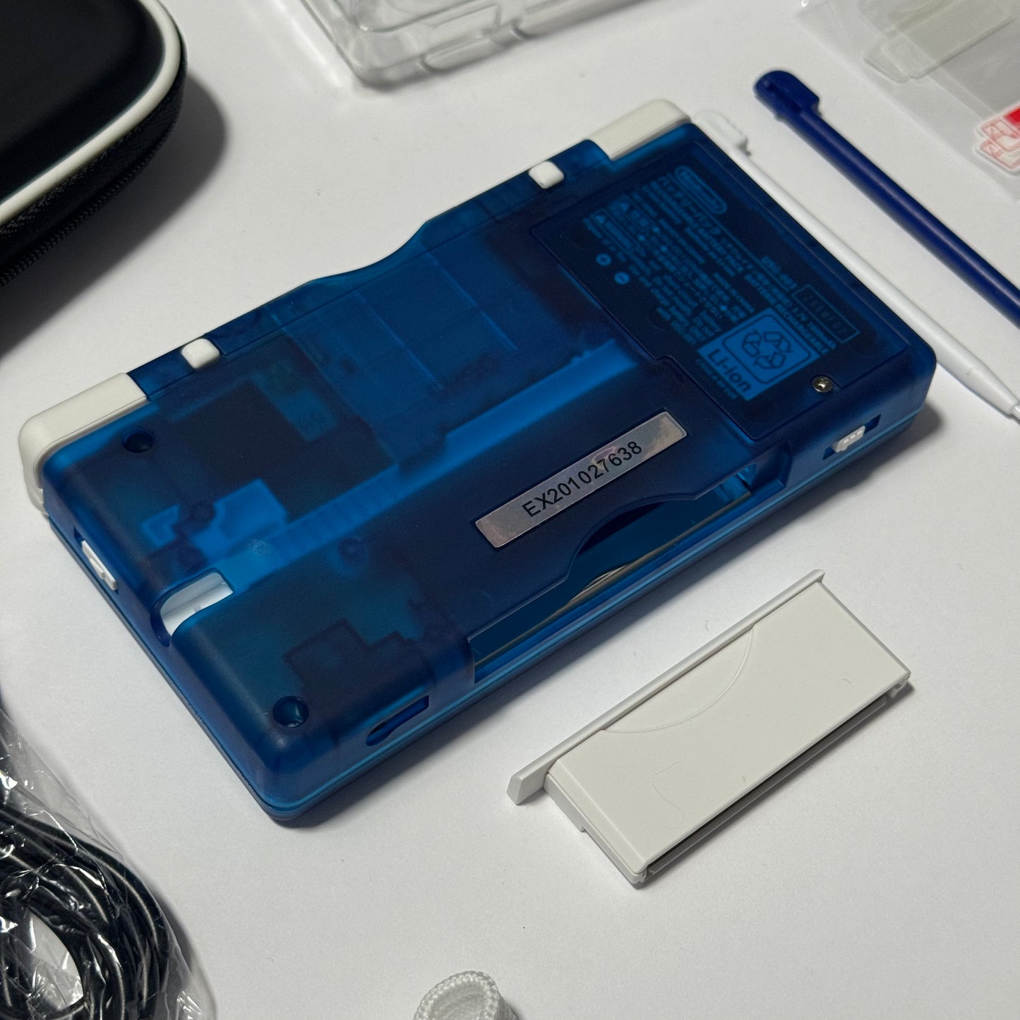 Nintendo DS Lite CUSTOM - Transparent Blue/White w/ Modded LED, Bundle!