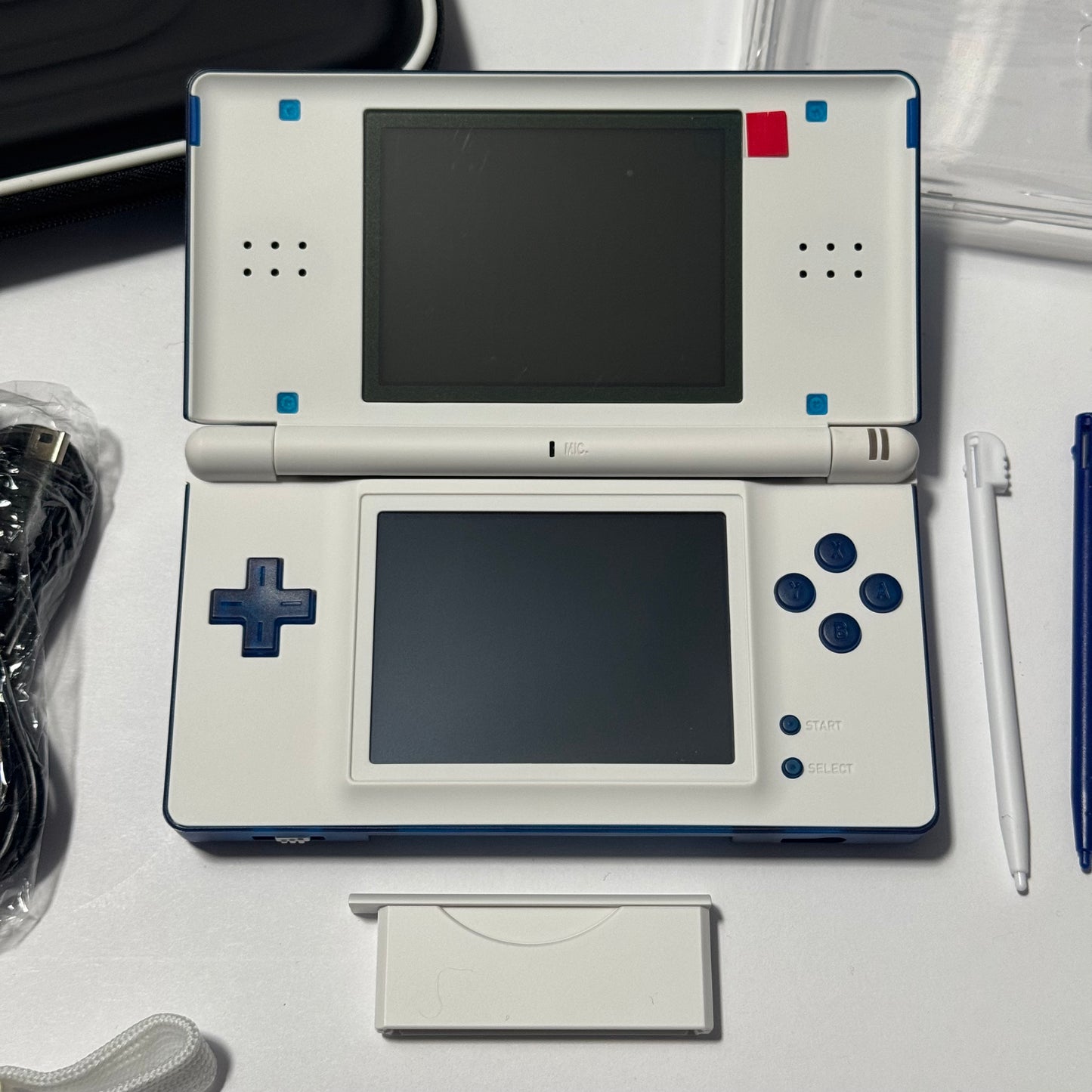 Nintendo DS Lite CUSTOM - Transparent Blue/White w/ Modded LED, Bundle!
