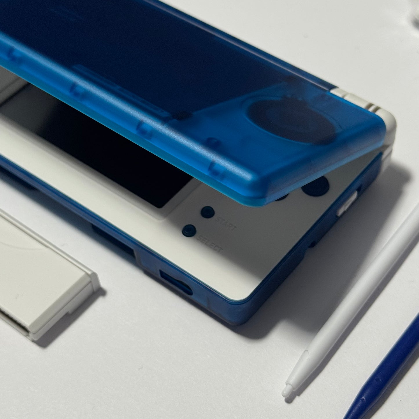 Nintendo DS Lite CUSTOM - Transparent Blue/White w/ Modded LED, Bundle!