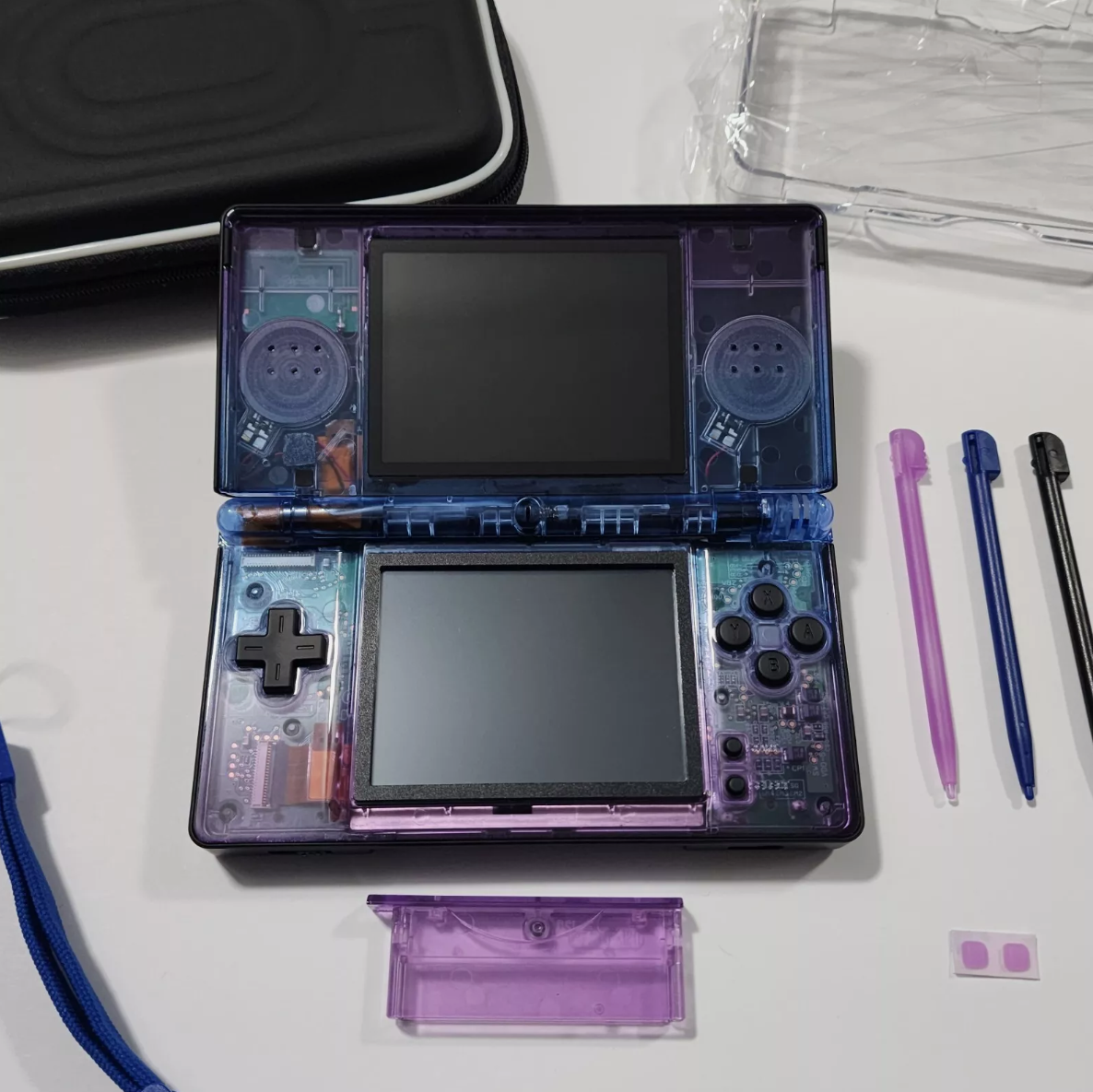 Nintendo DS Lite CUSTOM - Black/ Blue & Purple Gradient Blue/Purple LED, Bundle