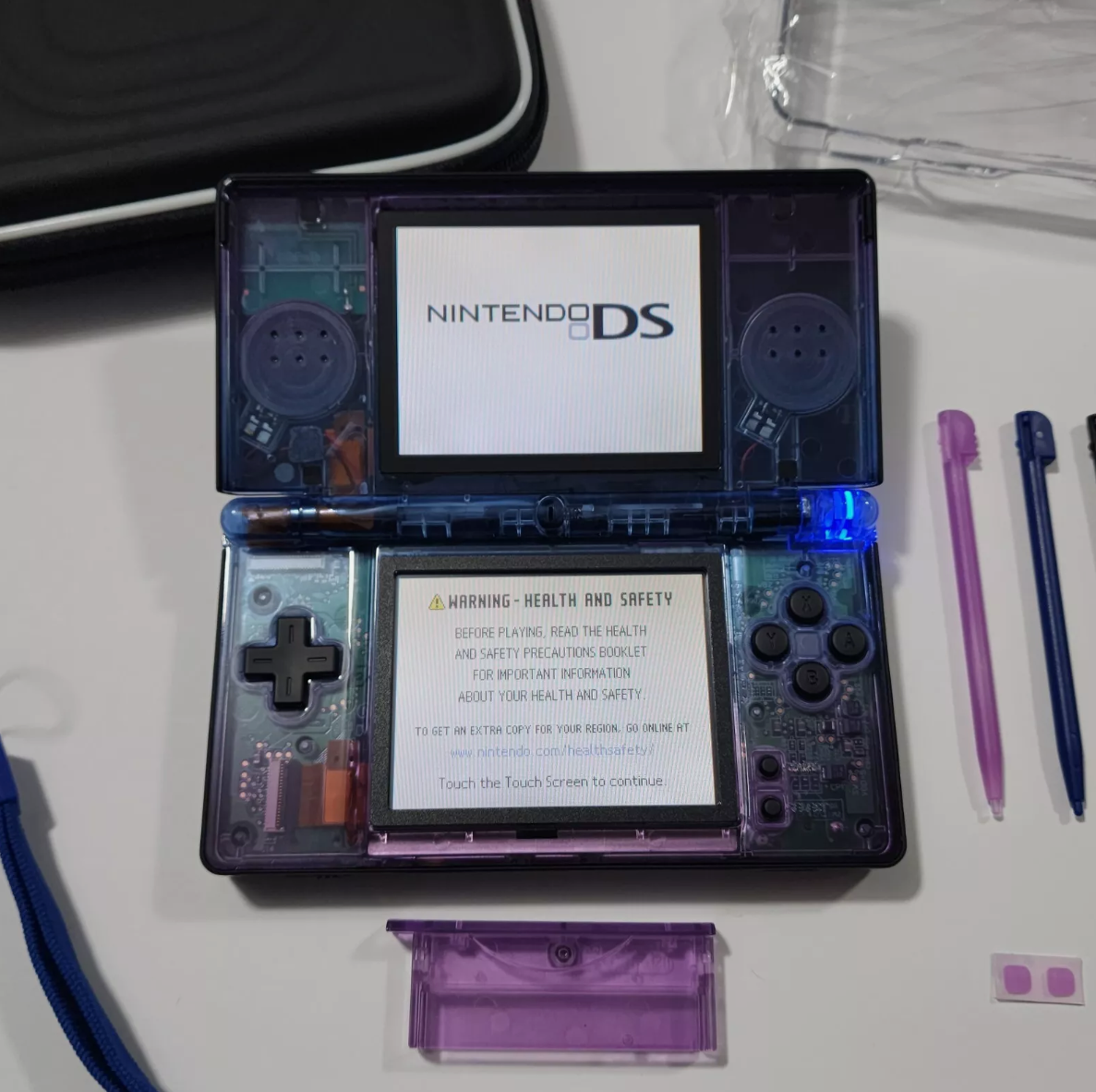 Nintendo DS Lite CUSTOM - Black/ Blue & Purple Gradient Blue/Purple LED, Bundle