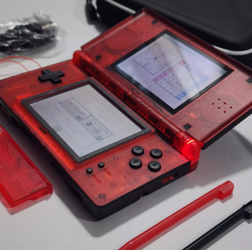 Nintendo DS Lite CUSTOM - Black/Transparent Red w/ Modded LED, Bundle ...