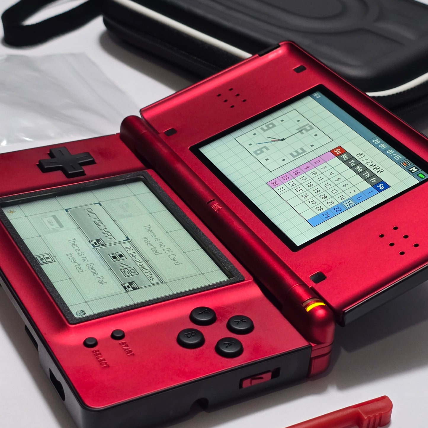 Nintendo DS Lite IPS SCREENS CUSTOM - Black/Shiny Red w/ Mods & Bundle