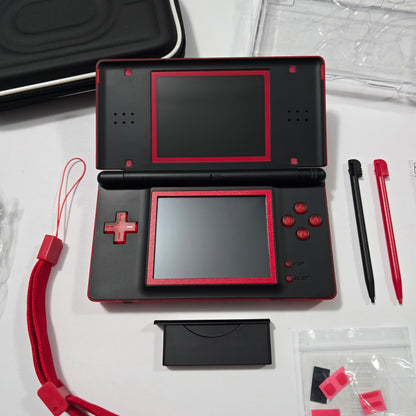 Nintendo DS Lite CUSTOM - Transparent Red/Black w/ Modded LED, Bundle