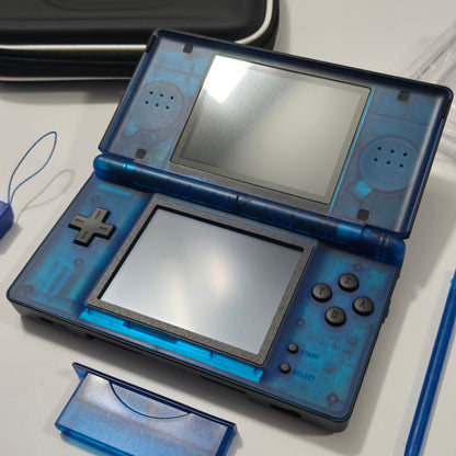 Nintendo DS Lite CUSTOM - Black/Transparent Blue w/ Modded LED, Bundle