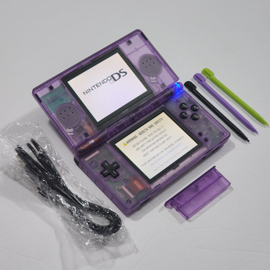 Nintendo DS Lite CUSTOM - Clear Purple/Black ExtremeRate & OEM Nintendo Parts w/ Blue LED!