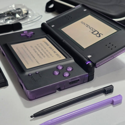 Nintendo DS Lite CUSTOM - Transparent Purple/Black w/ Modded LED, Bundle
