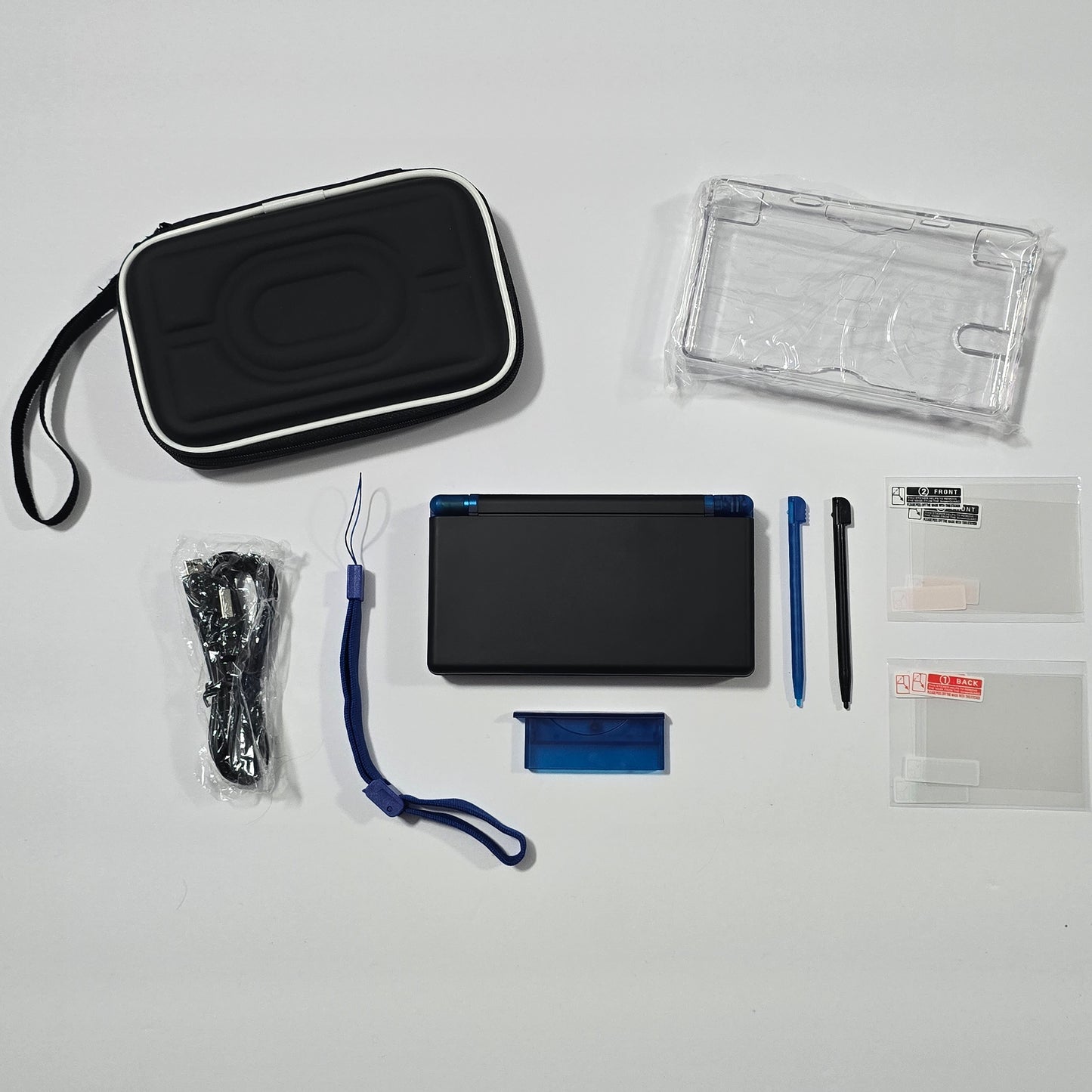 Nintendo DS Lite CUSTOM - Black/Transparent Blue w/ Modded LED, Bundle