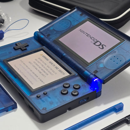 Nintendo DS Lite CUSTOM - Black/Transparent Blue w/ Modded LED, Bundle