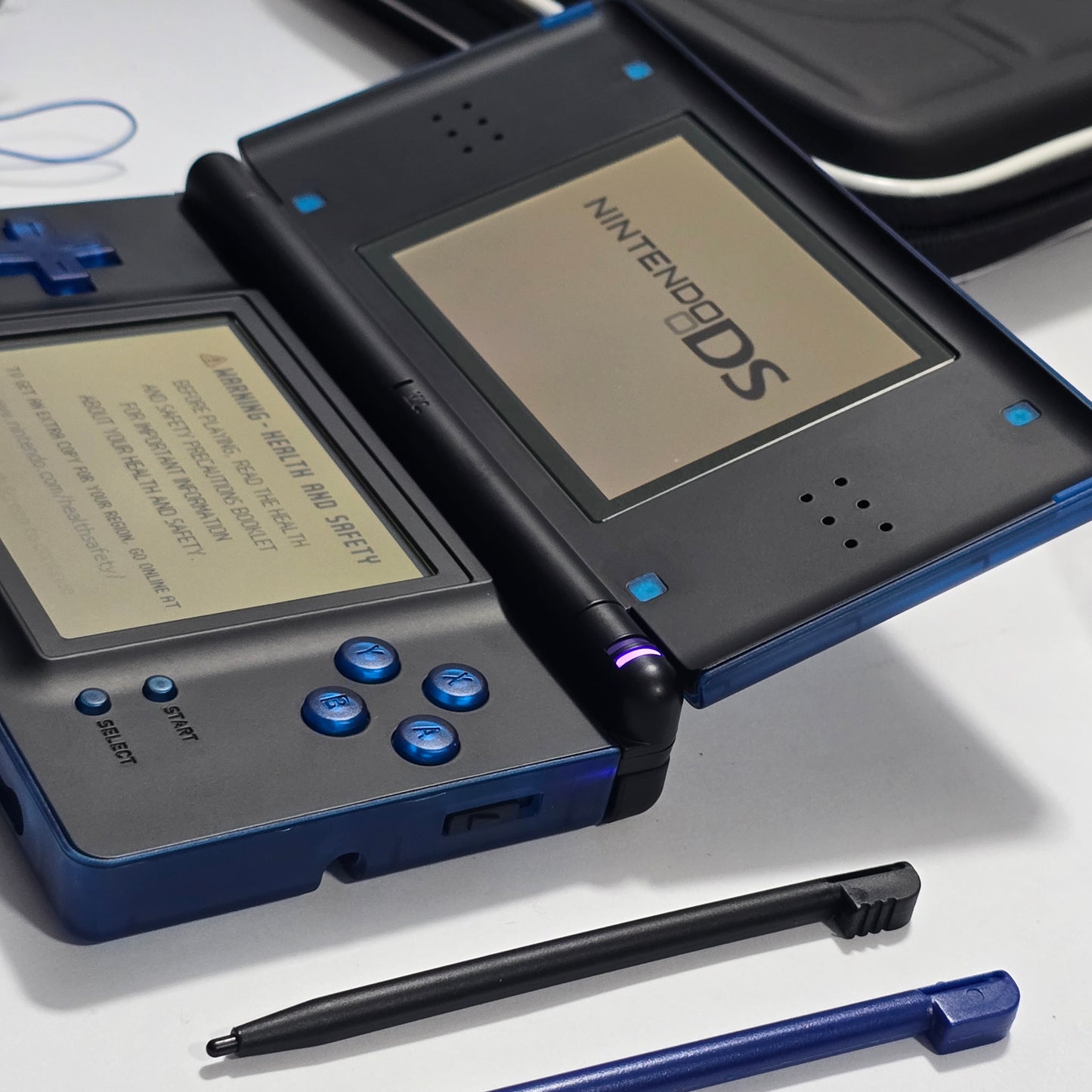 Nintendo DS Lite CUSTOM - Transparent Blue/Black w/ Modded LED, Bundle